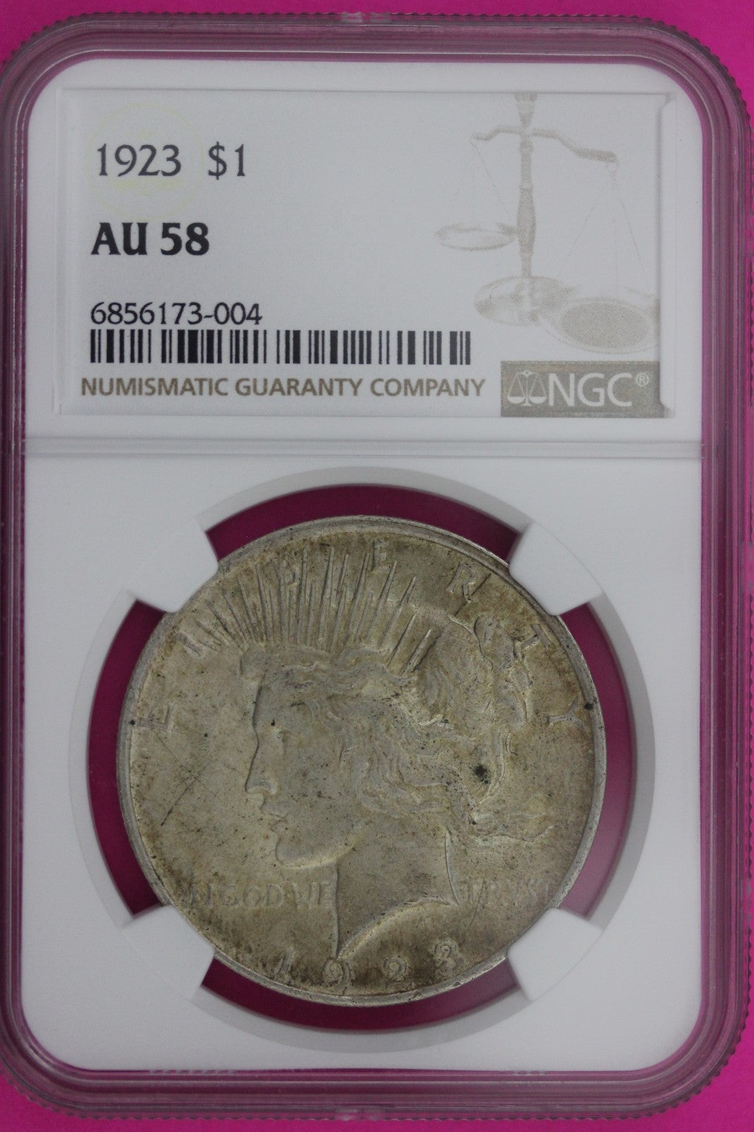 1923 AU 58 Peace Liberty Silver Dollar NGC Certified Graded Authentic Slab 1181