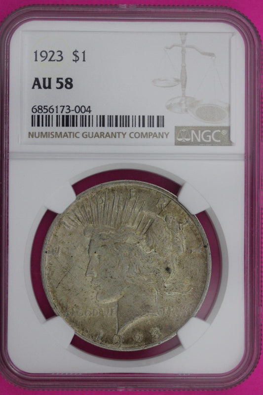 1923 AU 58 Peace Liberty Silver Dollar NGC Certified Graded Authentic Slab 1181