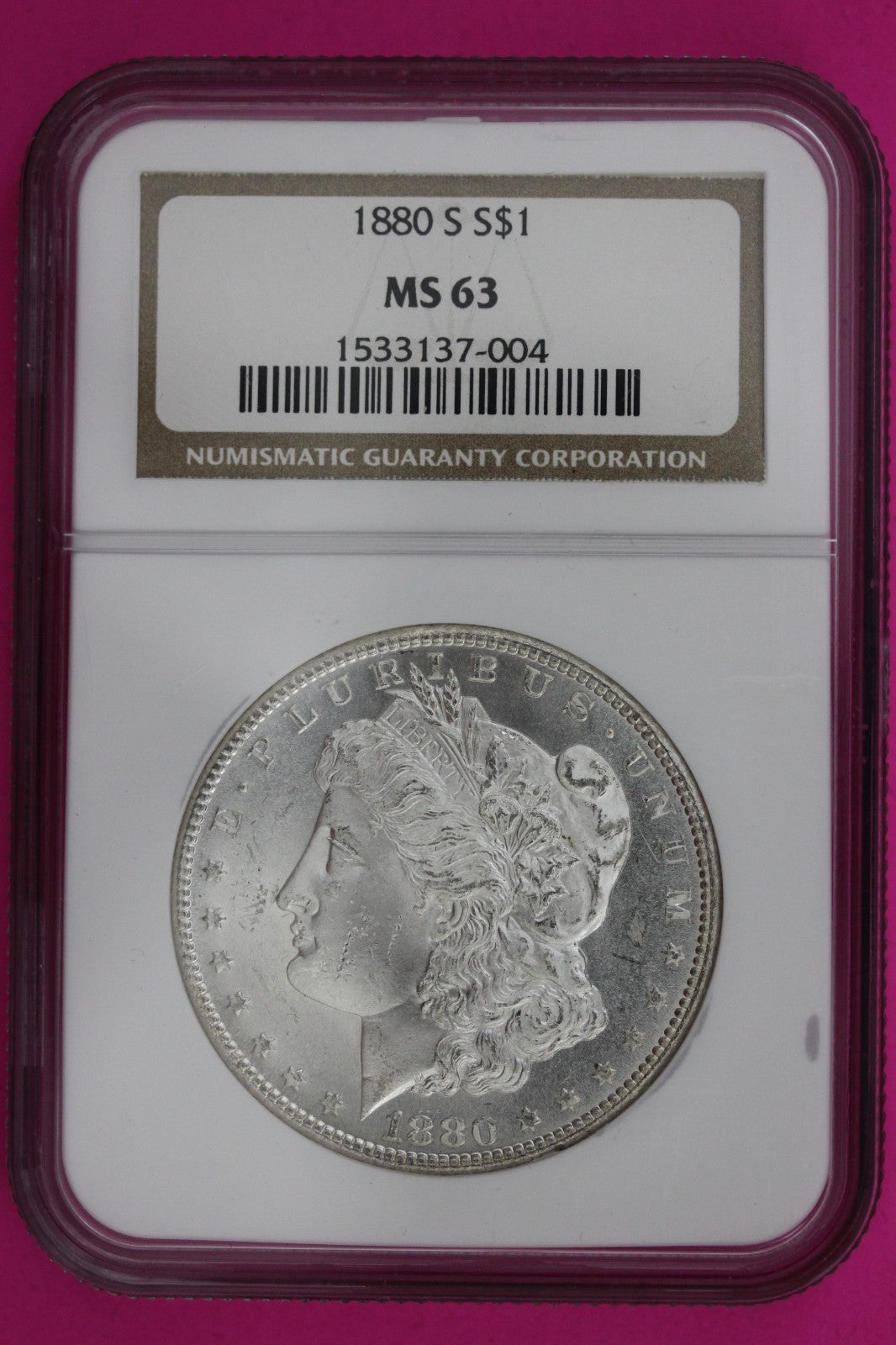 1880 S MS 63 Liberty Morgan Silver Dollar Coin NGC Certified Authentic Slab 1381