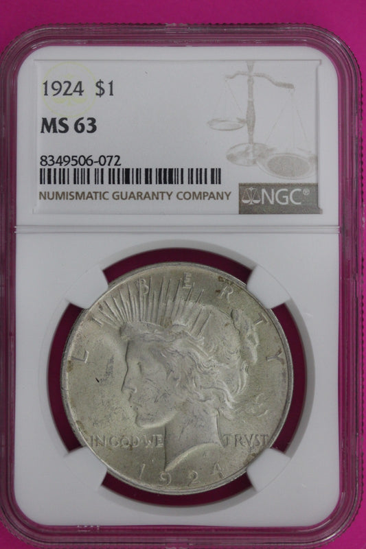1924 P MS 63 Liberty Peace Silver Dollar NGC Certified Graded Authentic 1124