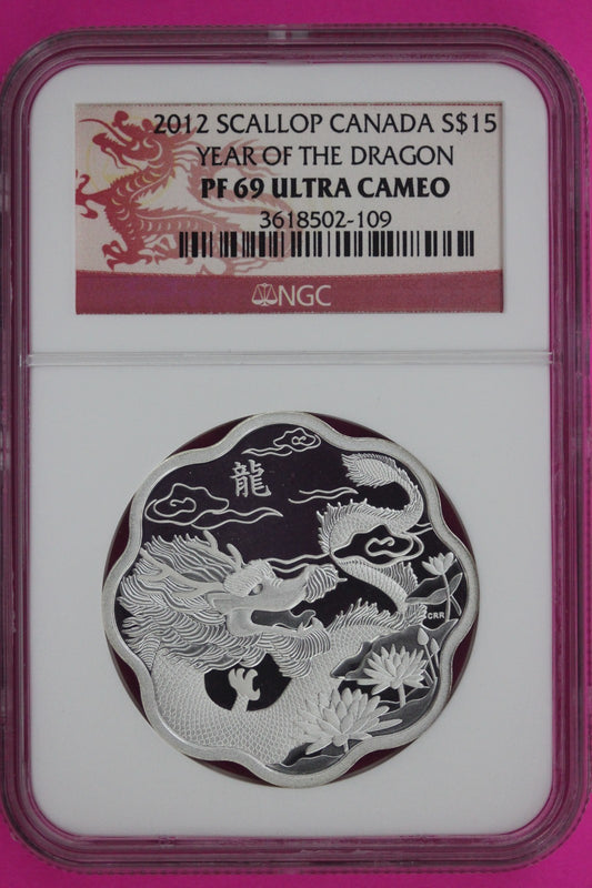 2012 PF 69 Scallop Year Of the Dragon Canada 1 OZ Silver $15 NGC Certified 904