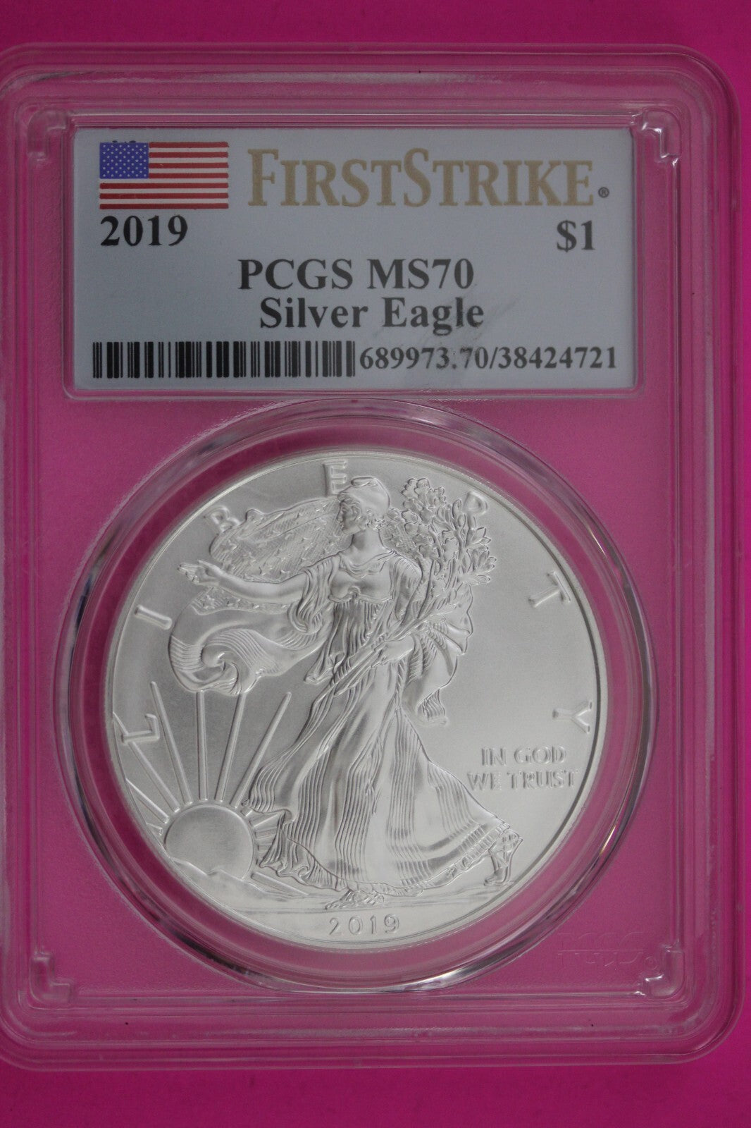 2019 MS 70 Silver Eagle Coin 1 OZ .999 PCGS Certified Graded Authentic Slab 580
