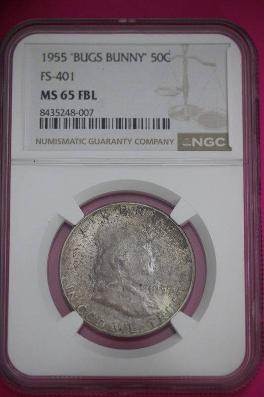 Bugs Bunny 1955 MS 65 FBL Ben Franklin Silver Half DollarFS 401 NGC Graded 179