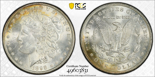 Rainbow Toned 1898 P MS 63 Morgan Liberty Silver Dollar PCGS Certified Slab 21