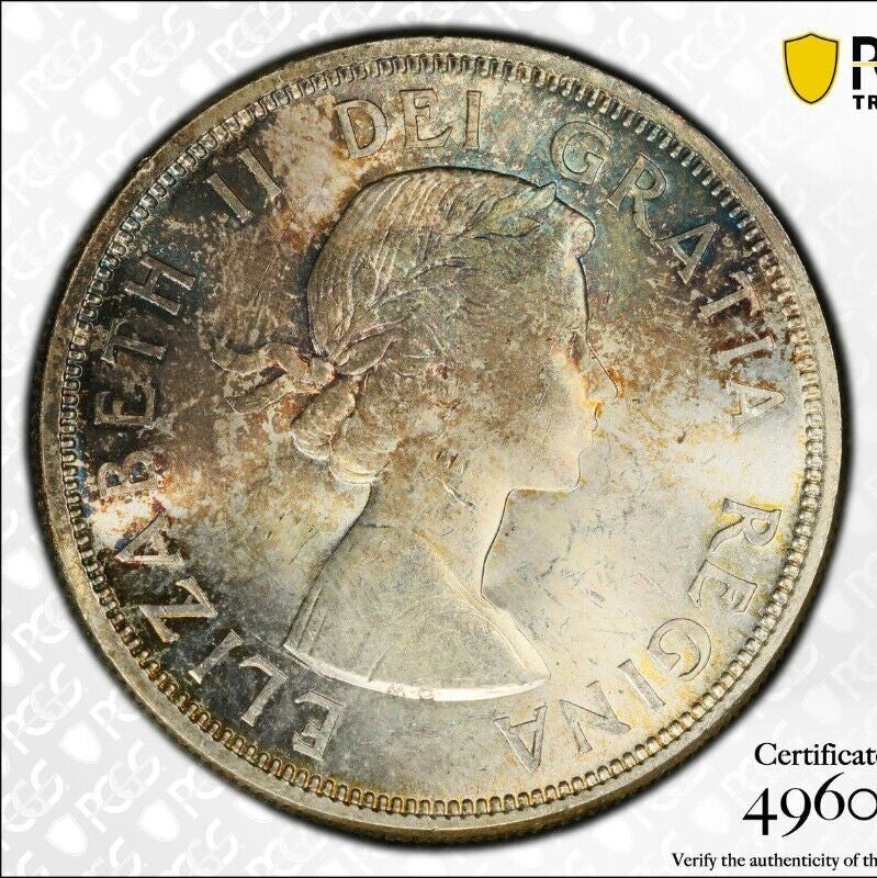 Golden Blue Toned 1964 MS 64 Canada Confederation  Silver Dollar PCGS Graded 732