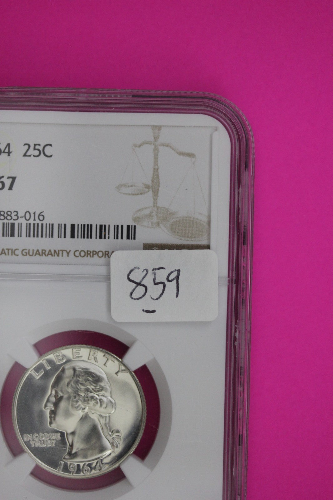 1964 PF 67 Proof Washington Silver Quarter NGC Certified Graded Authentic 859