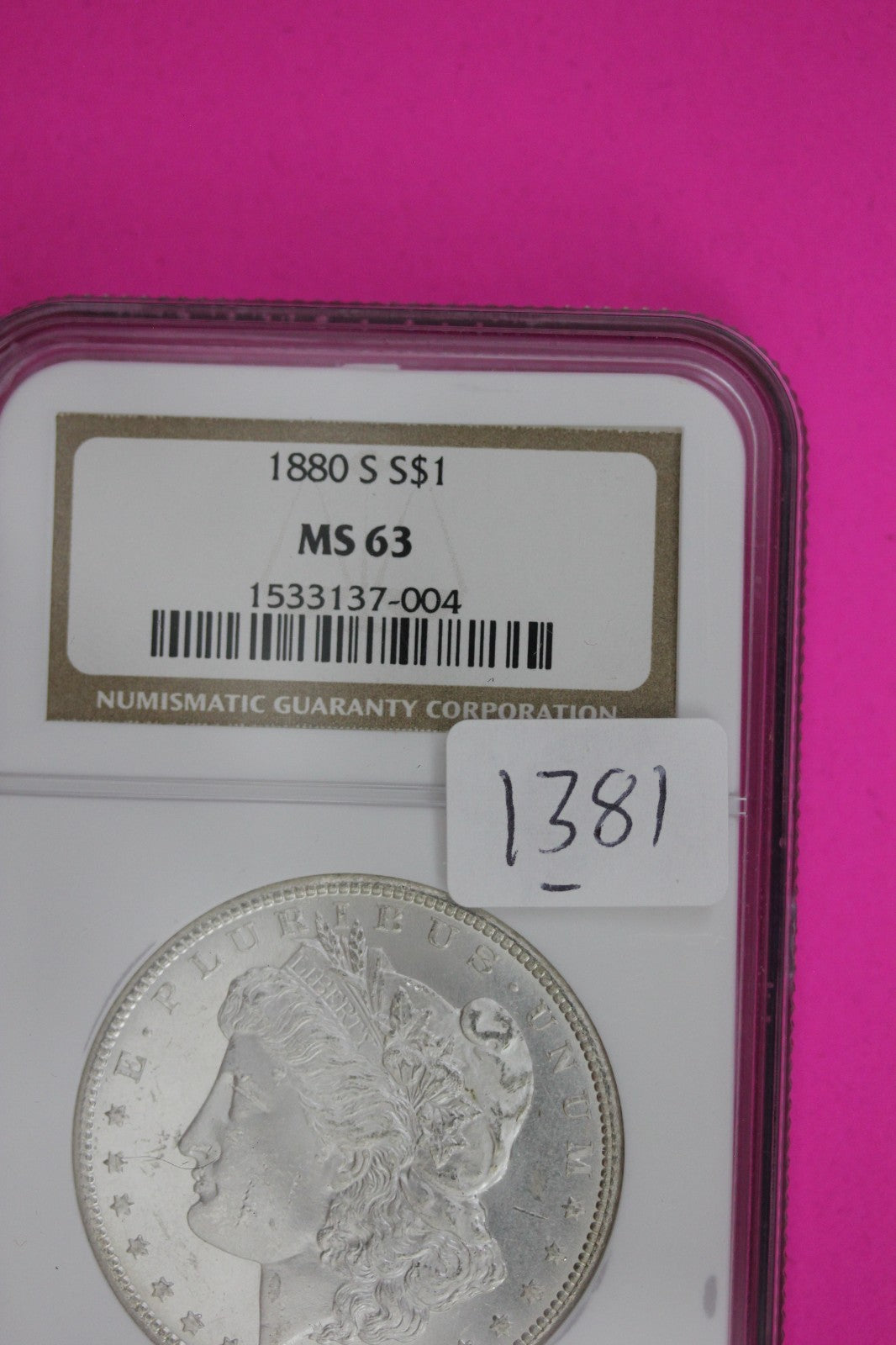 1880 S MS 63 Liberty Morgan Silver Dollar Coin NGC Certified Authentic Slab 1381