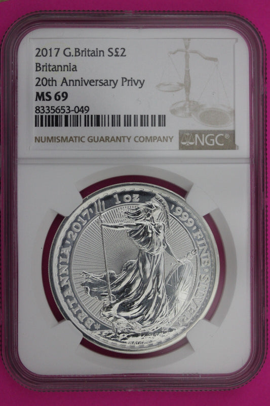 2017 MS 69 Great Britain £2 Britannia 20th Anniversary Privy NGC Graded  1165