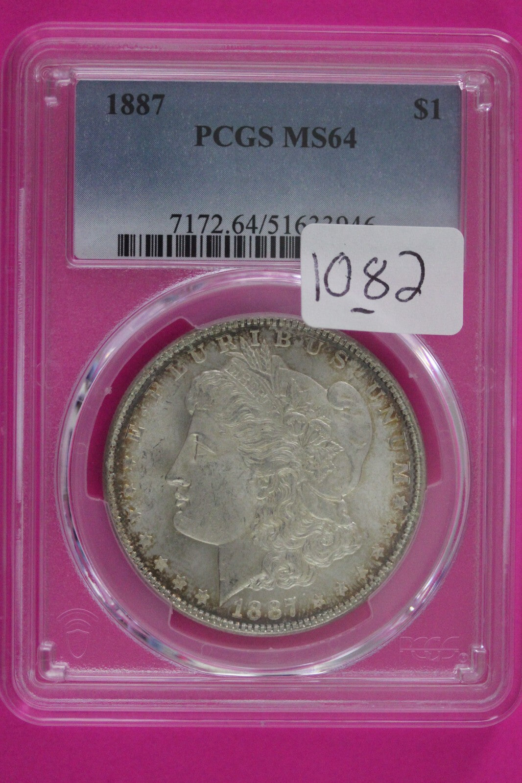 Toned 1887 P MS 64 Liberty Morgan Silver Dollar PCGS Certified Graded Slab 1082