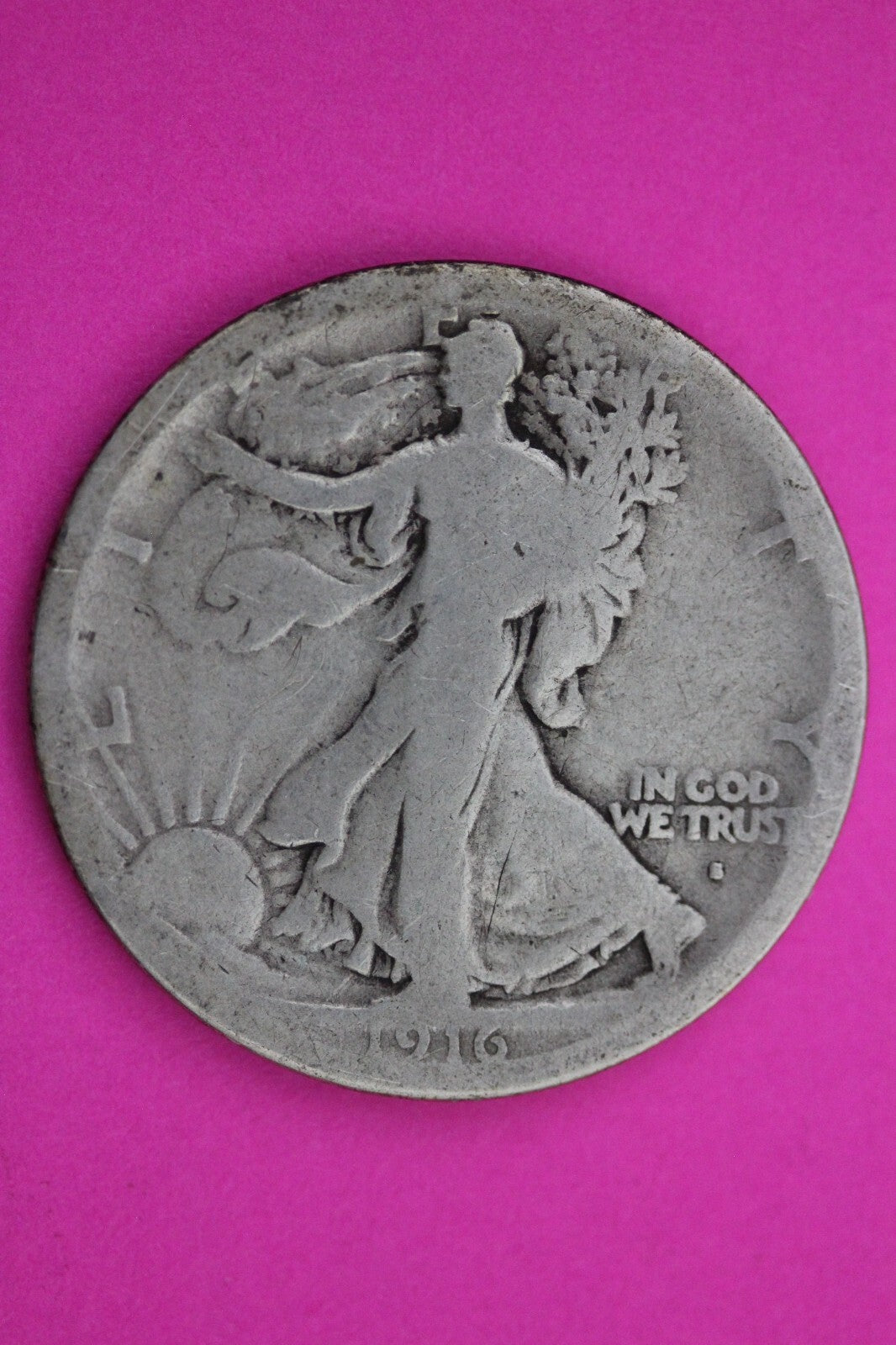 1916 S OBV Walking Liberty Silver Half Dollar Walker Guaranteed Authentic 0275N