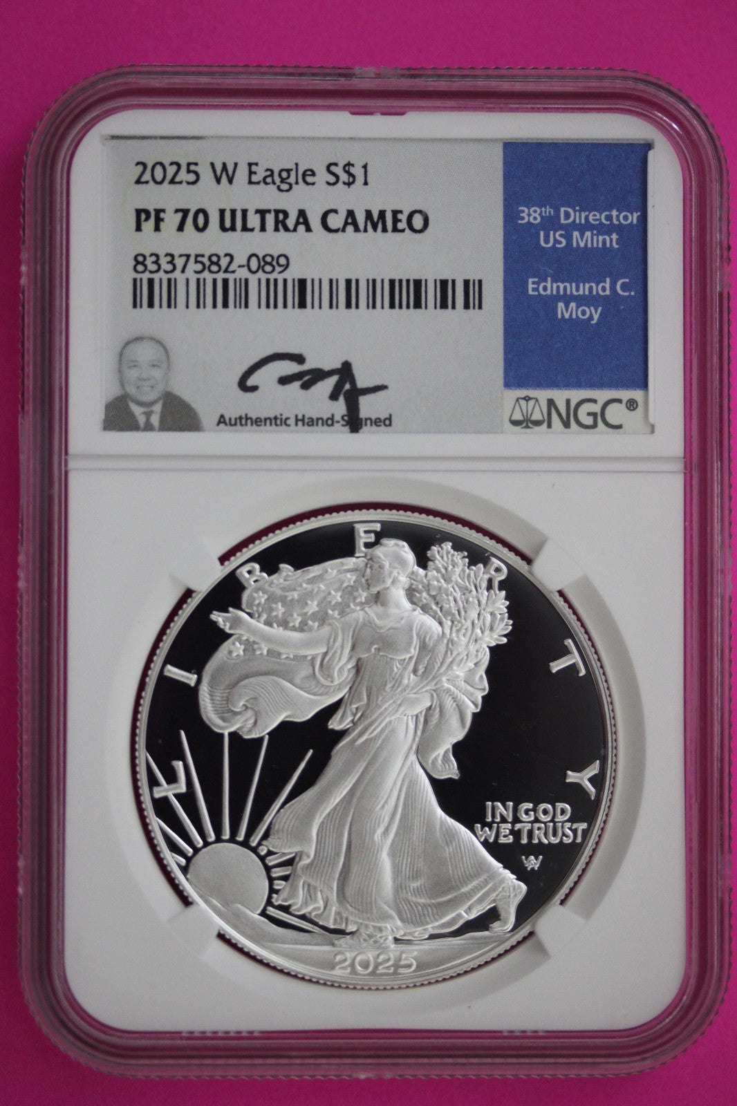 2025 W PF 70 Silver Eagle Moy Signature Proof Ultra Cameo 1 OZ NGC Slab 888