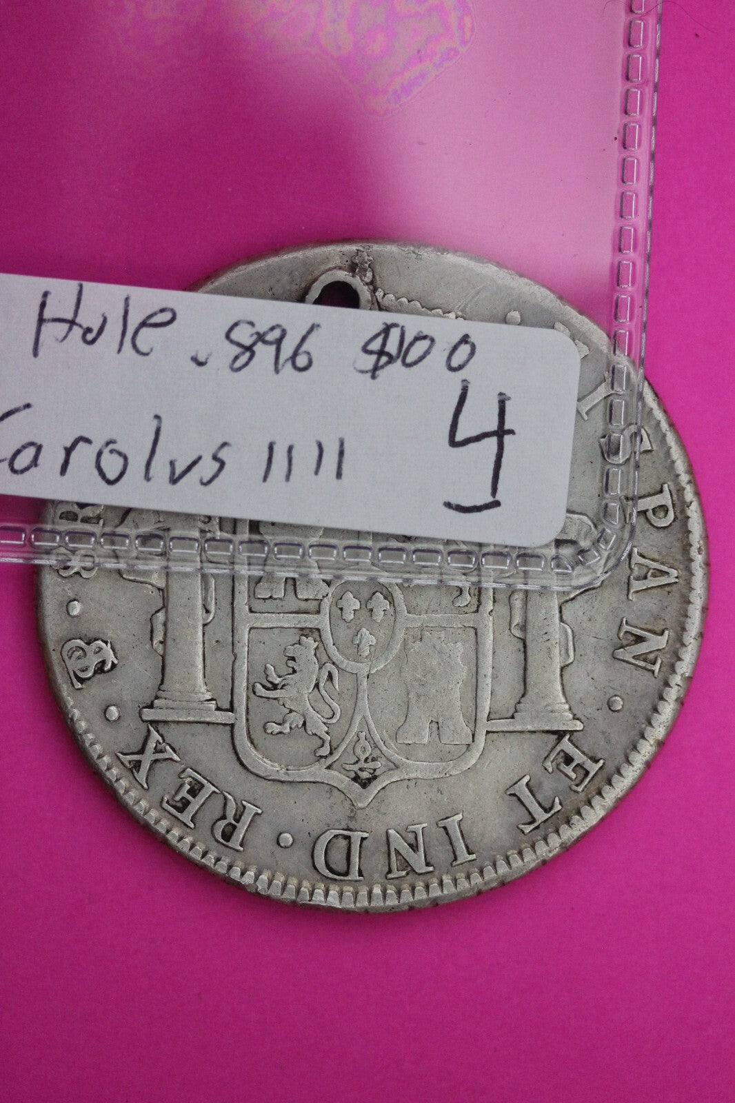1808 Bolivia Spanish 8 Reales King Carolus IIII Silver Coin Pendant Holed 04