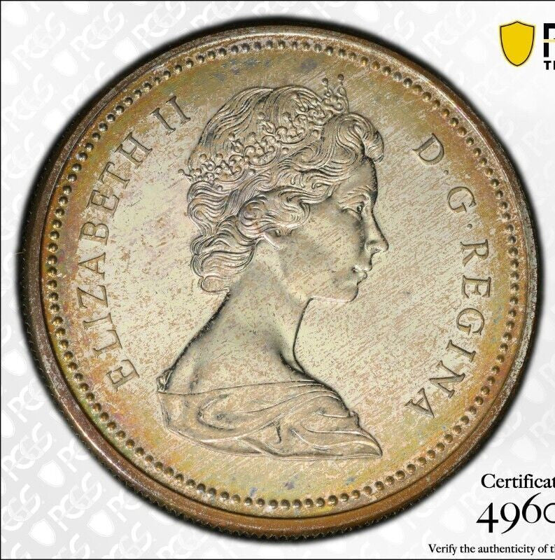 Rainbow Toned 1971 SP 67 Canada British Columbia Silver Dollar PCGS Graded 727