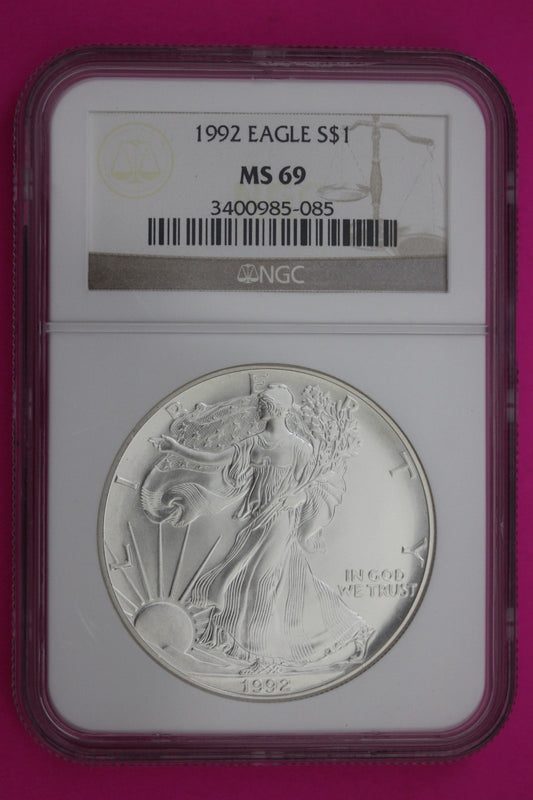 1992 MS 69 Silver Eagle 1 OZ .999 Silver NGC Certified Graded Authentic 209