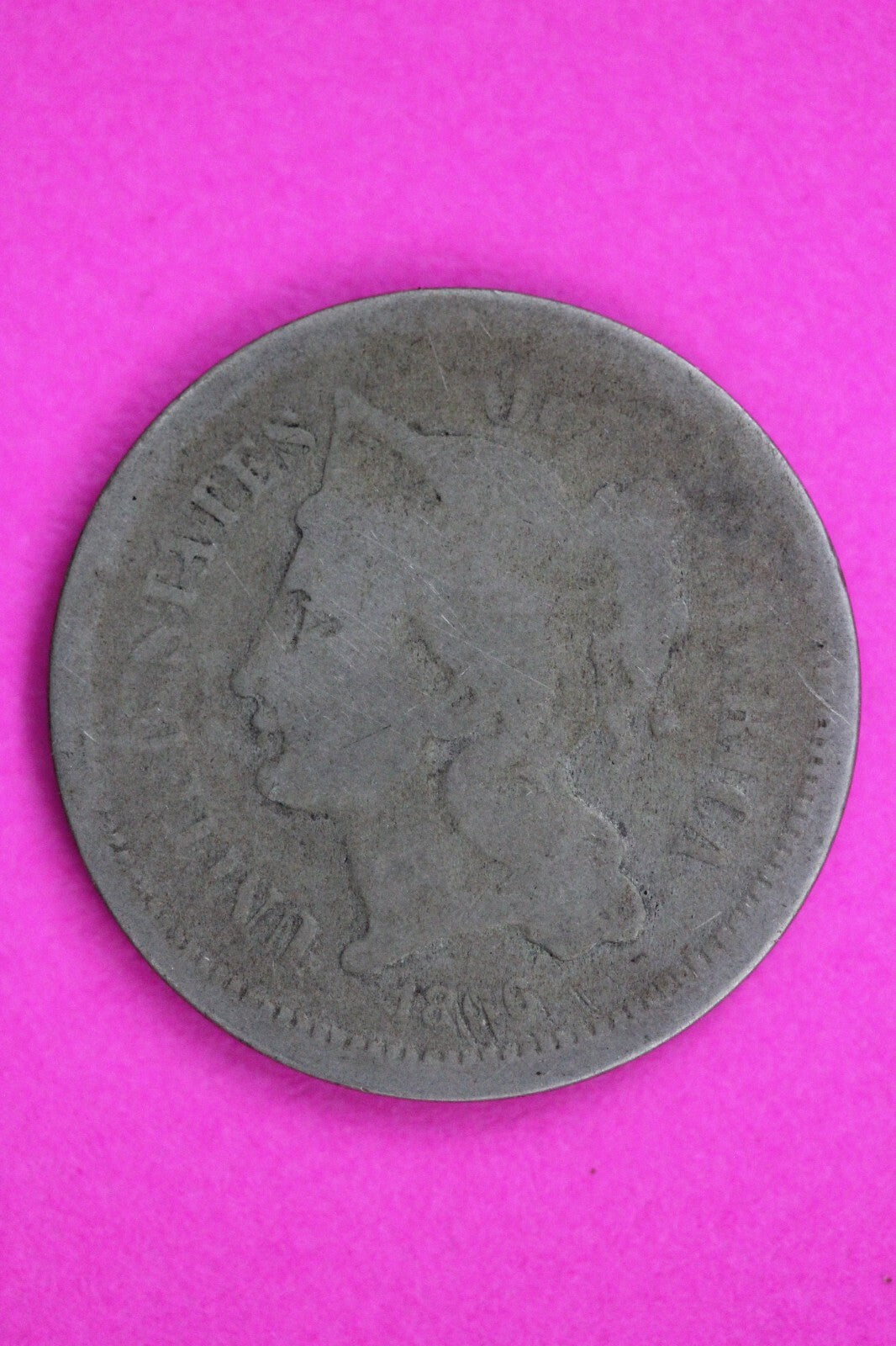 1866 Three 3 Cent Nickel Guaranteed Authentic & Genuine Fast Free Shipping 1539