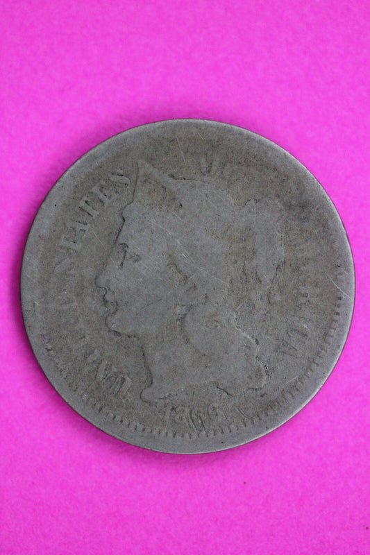 1866 Three 3 Cent Nickel Guaranteed Authentic & Genuine Fast Free Shipping 1539