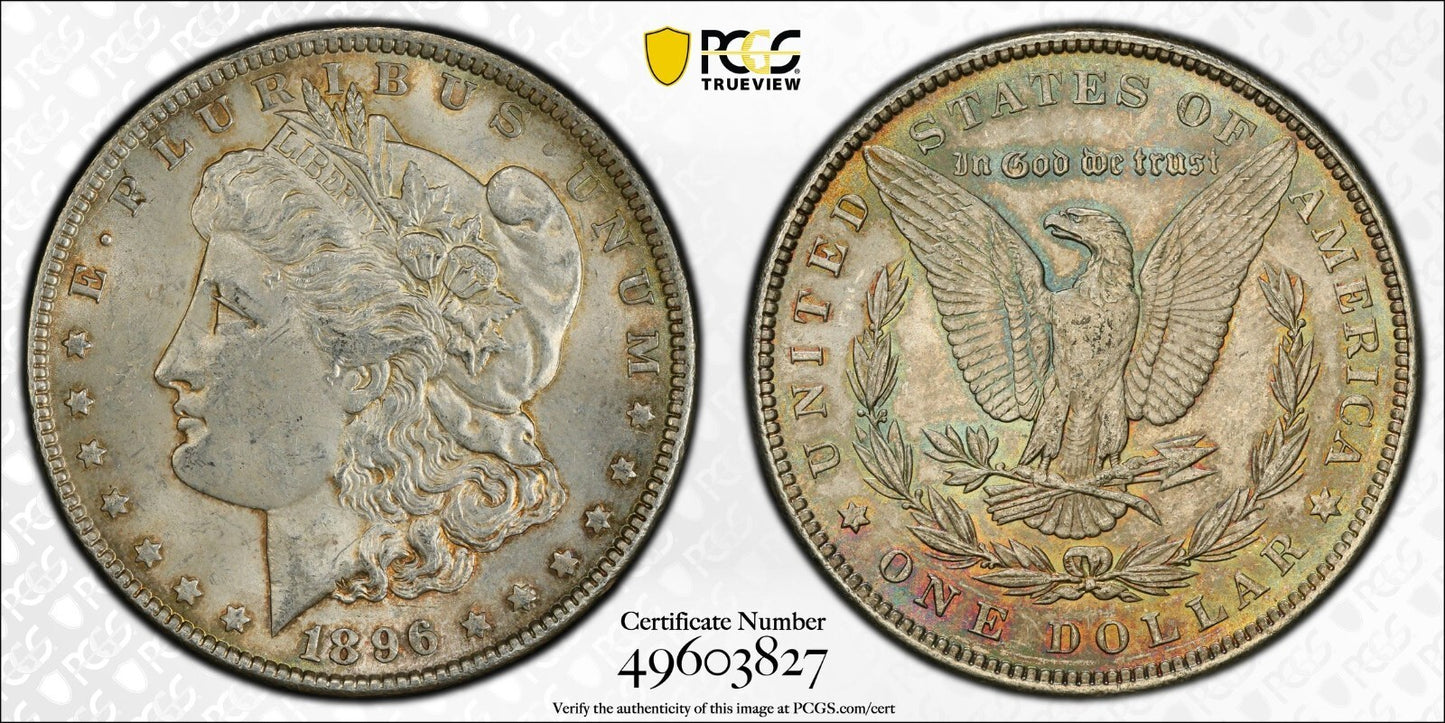 Toned 1896 P MS 63 Morgan Liberty Silver Dollar PCGS Certified Slab 26