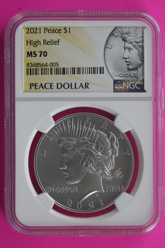 2021 MS 70 Peace Silver Dollar High Relief NGC Graded Certified Slab .999 125