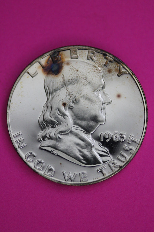 Cameo 1963 Proof Ben Franklin Half Dollar Silver Coin Guaranteed Genuine 1786