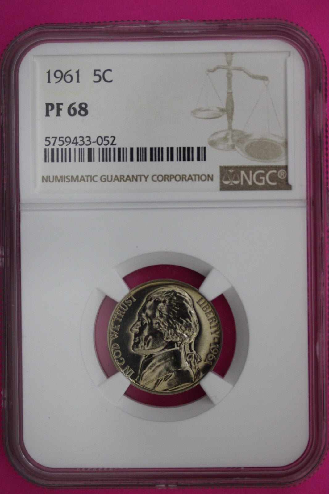 1961 PF 68 Jefferson Nickel NGC Certified Graded Authentic Genuine Slab 332