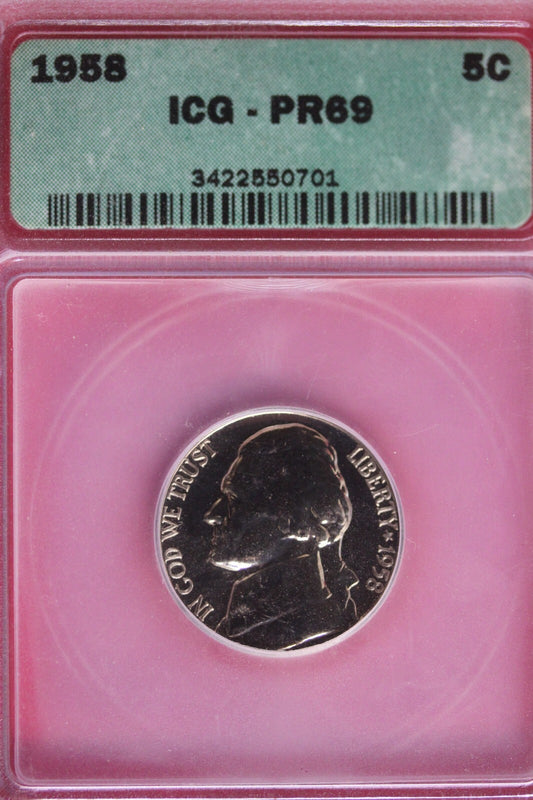 1958 PR 69 Jefferson Nickel ICG Certified Graded Authentic Slab OCE 1311