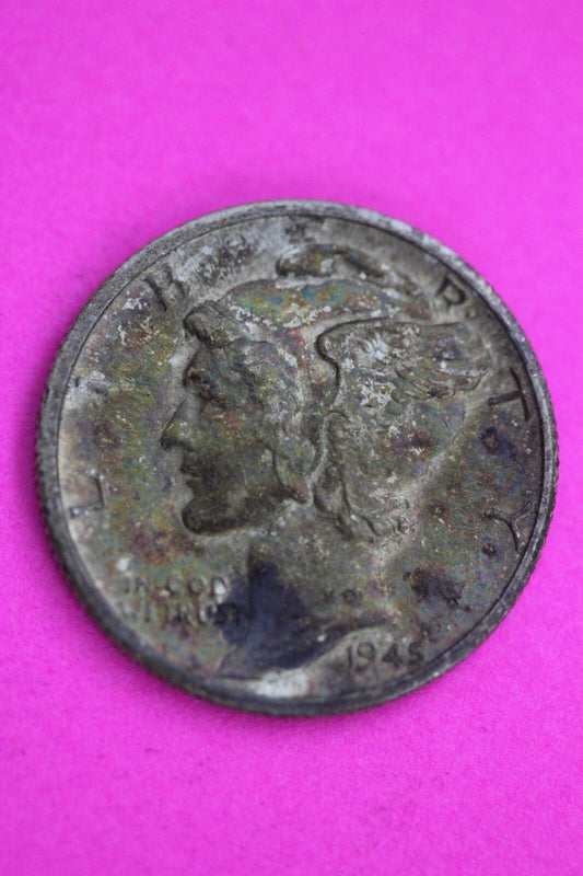 Toned 1945 D Mercury Dime 90% Silver Guaranteed Authentic & Genuine Coin 1002