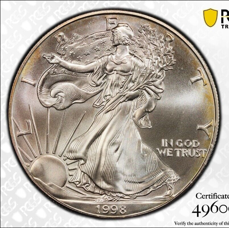 Toned 1998 MS 67 American Silver Eagle PCGS Graded Authentic Certified Slab 179