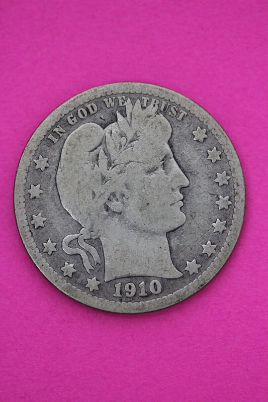 1910 D Barber Liberty Silver Quarter Scarce Semi Key Date Denver Mint 44