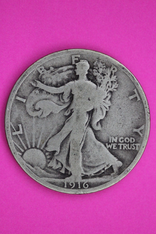 1916 P Walking Liberty Silver Half Dollar Guaranteed Authentic Genuine Coin 1154