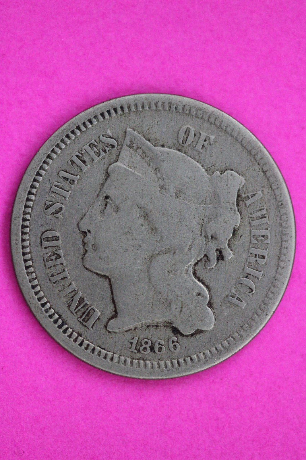 1866 Three 3 Cent Nickel Guaranteed Authentic & Genuine Fast Free Shipping 1306