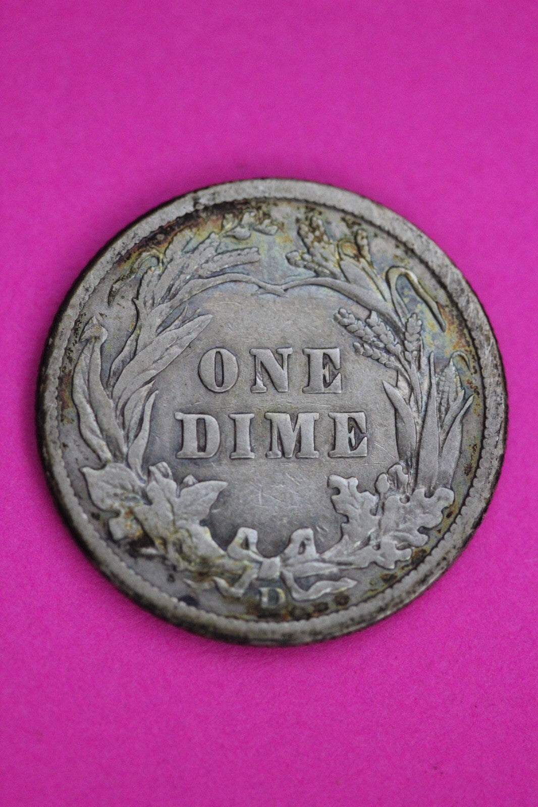 Rainbow Toned 1911 D Barber Liberty Dime Silver Coin Guaranteed Authentic 1102
