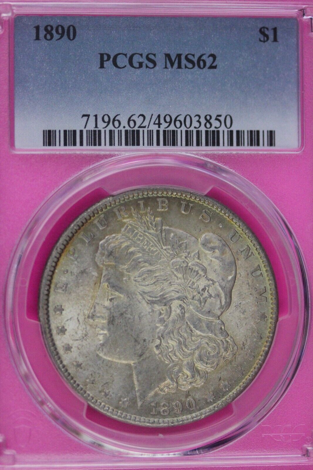 Toned 1890 P MS 62 Morgan Liberty Silver Dollar PCGS Certified Slab 46