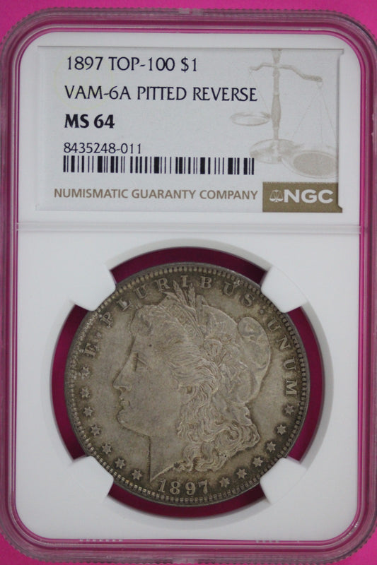 1897 P MS 64 Liberty Morgan Silver Dollar Vam 6A Pitted Reverse Top 100 NGC 175