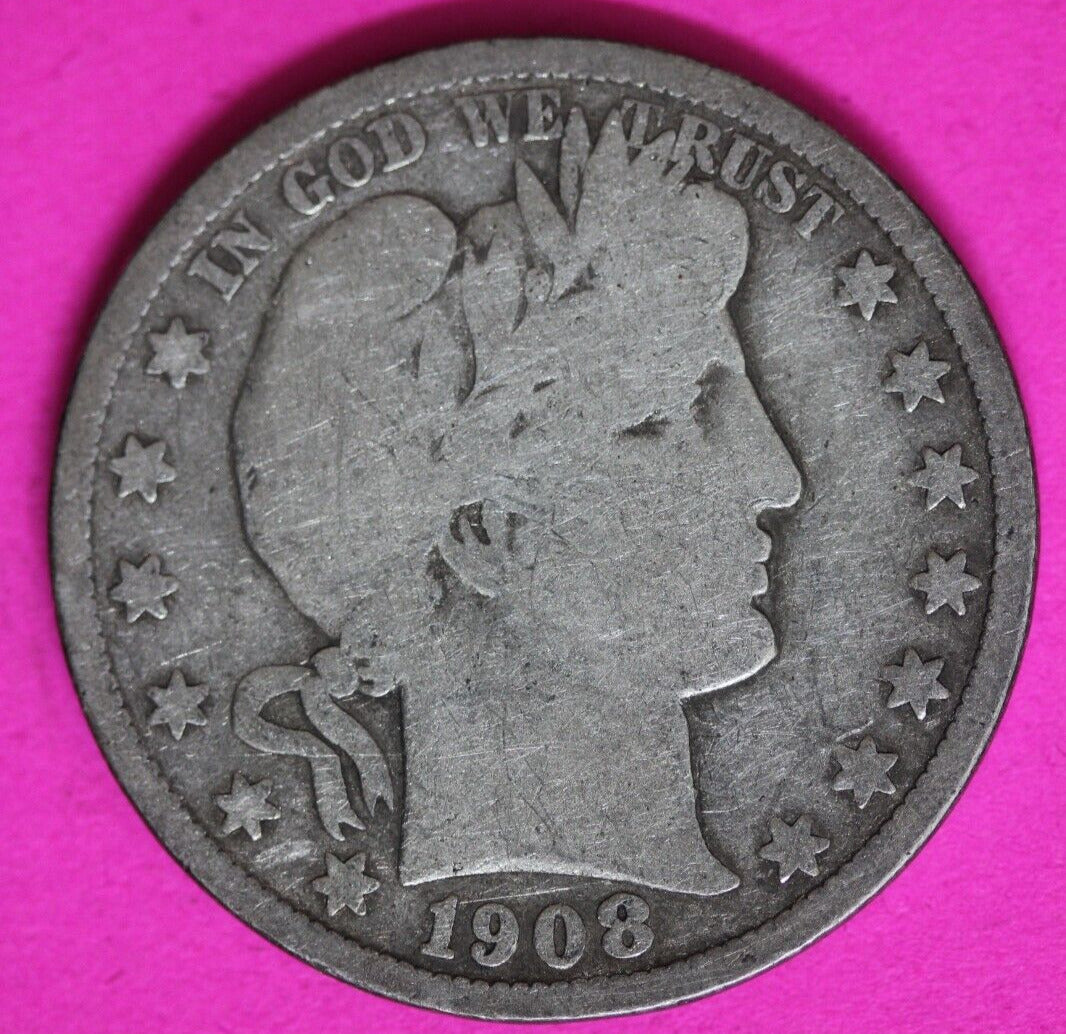 1908 S Barber Liberty Half Dollar Scarce Semi Key Date Coin San Francisco 153