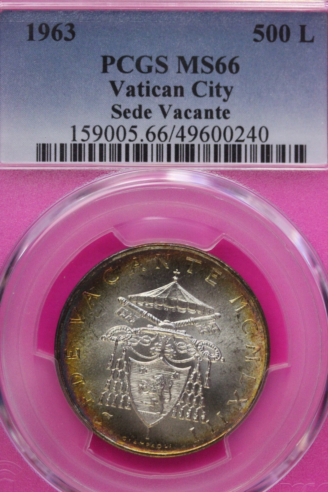 Golden Toned 1963 MS 66 Vatican City Sede Vacante 500 Lire PCGS Certified 723