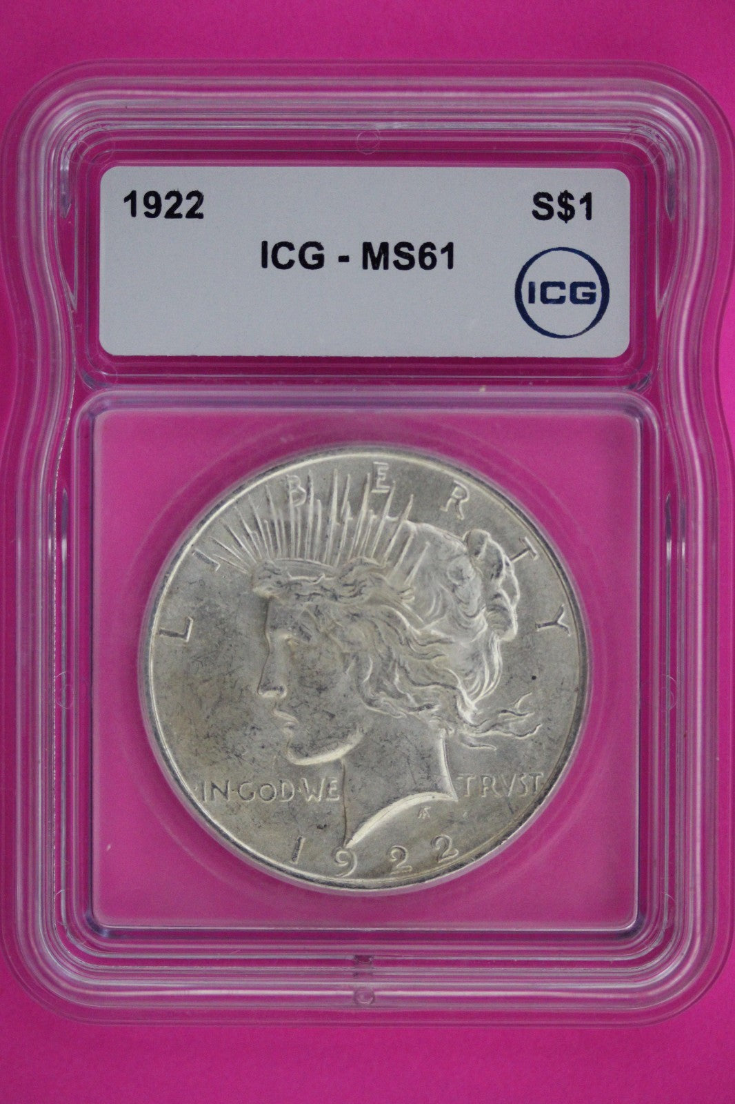 1922 P MS 61 Liberty Peace Silver Dollar ICG Certified Graded Authentic Slab 871