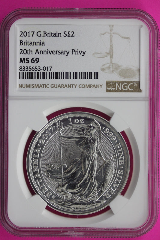 2017 MS 69 Great Britain £2 Britannia 20th Anniversary Privy NGC Graded Slab 749
