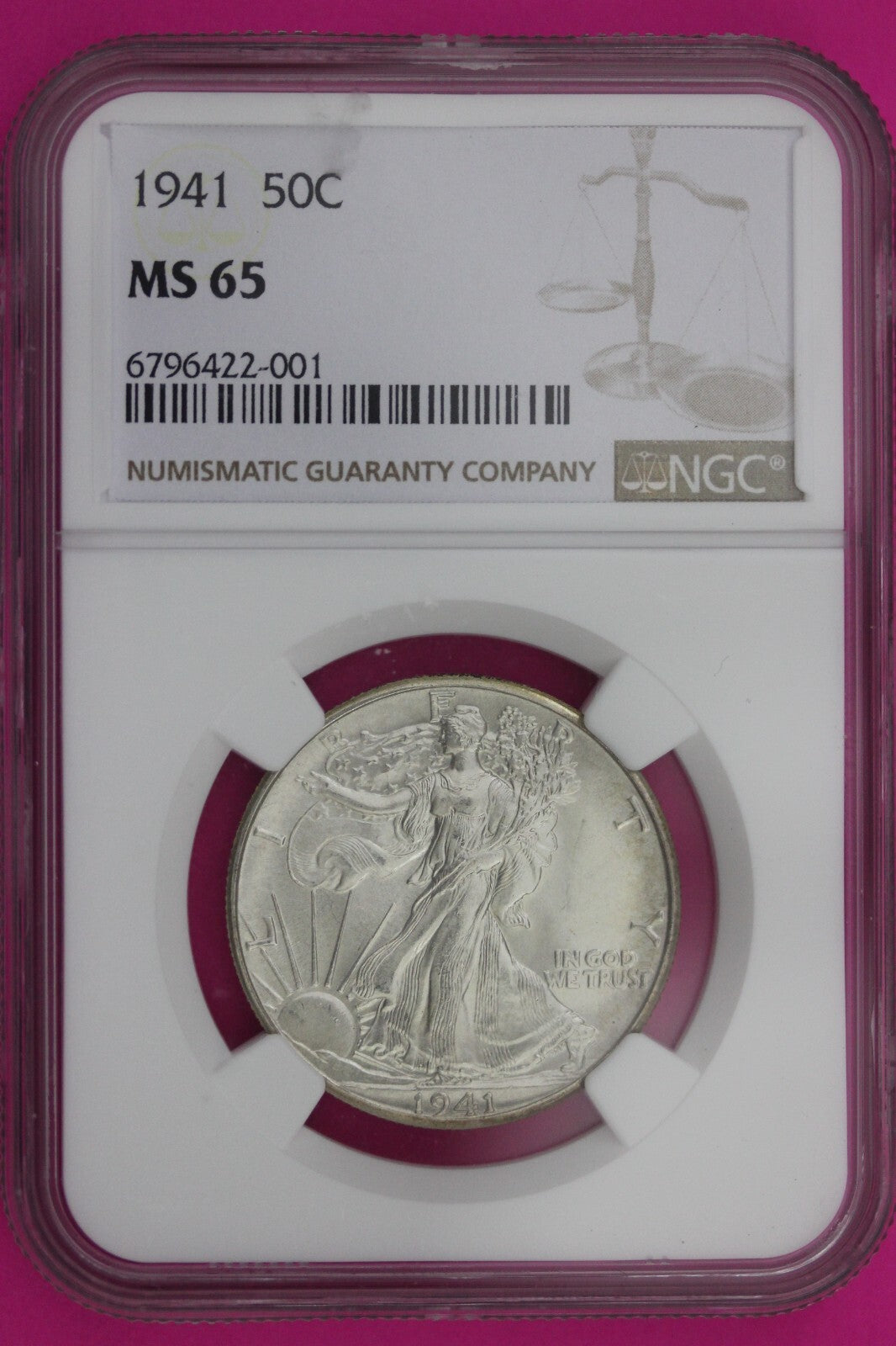 1941 P MS 65 Walking Liberty Silver Half Dollar Walker NGC Certified Slab 1172