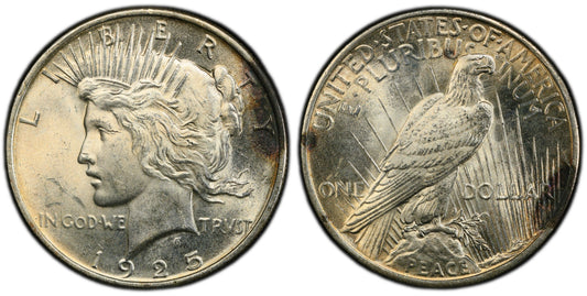 Toned 1925 P MS 62 Peace Silver Dollar PCGS Graded Certified Authentic Slab 375
