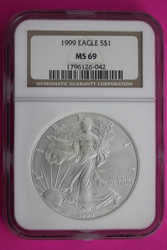 1999 MS 69 Silver Eagle 1 OZ .999 Silver NGC Certified Authentic Graded 675
