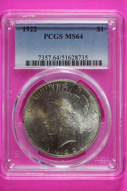 Toned 1922 P MS 64 Peace Silver Dollar PCGS Graded Certified Authentic Slab 926