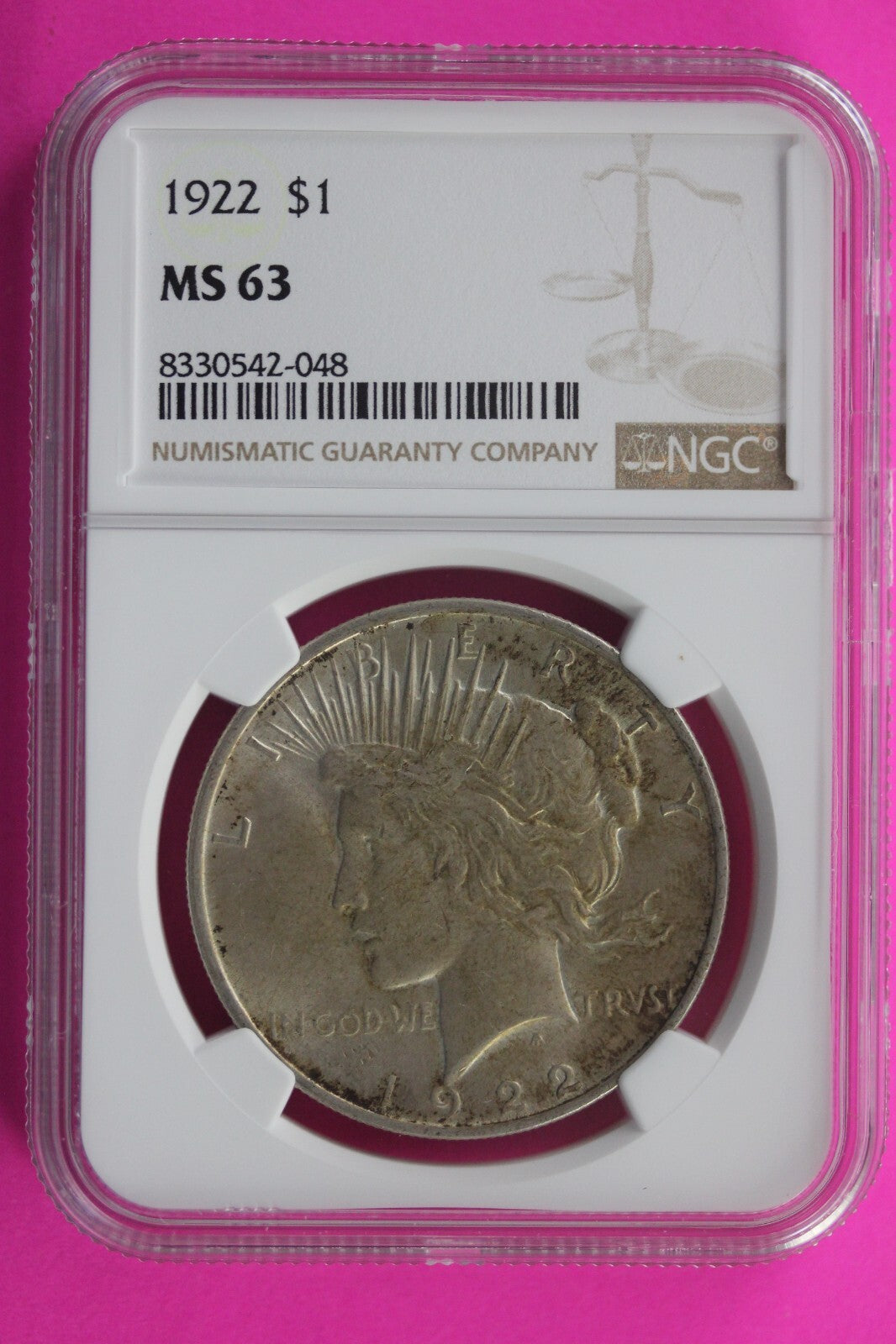 1922 P MS 63 Liberty Peace Silver Dollar NGC Certified Authentic Graded Slab 153