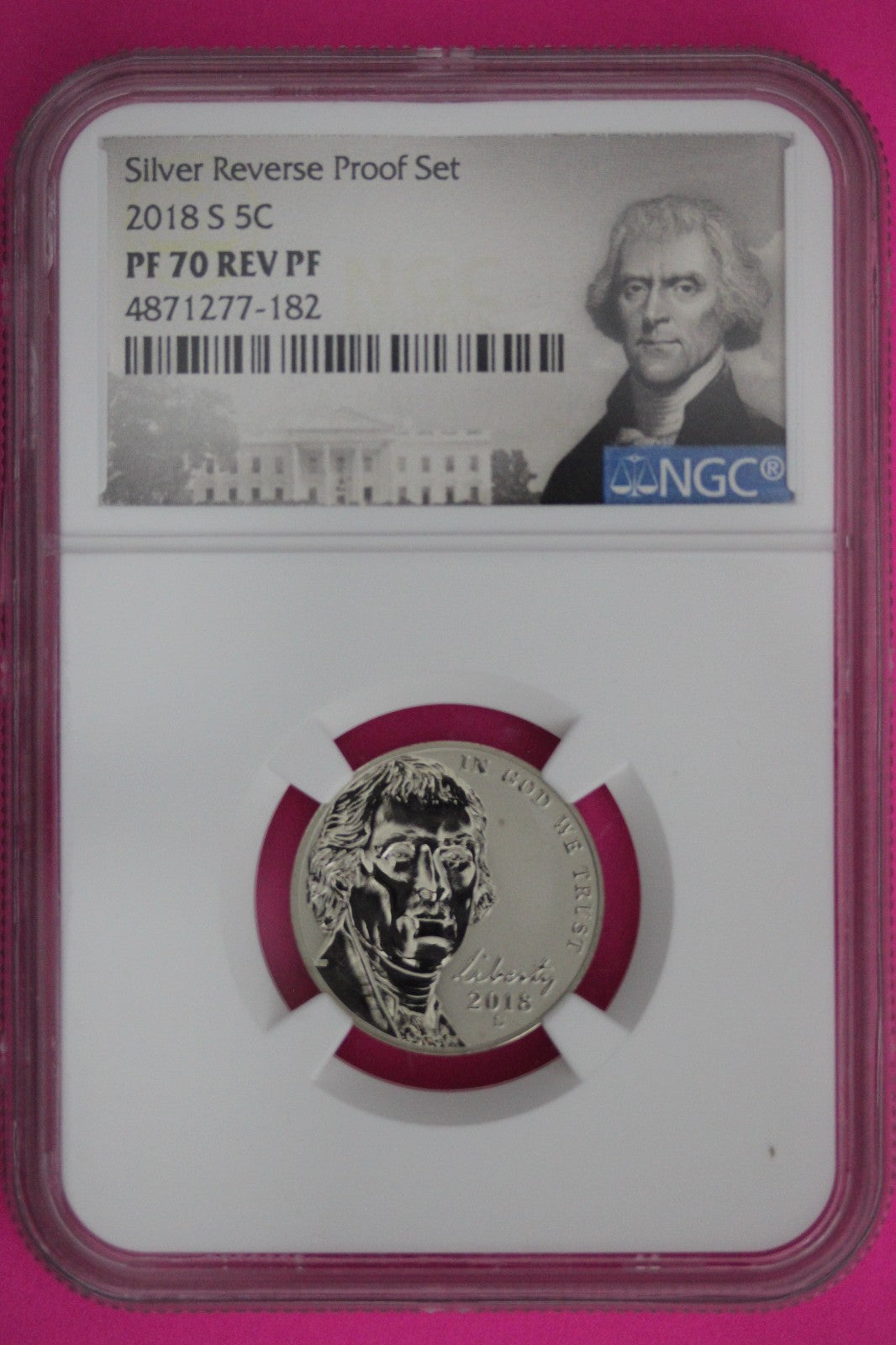 2018 S PF 70 Reverse Proof Jefferson Nickel 1 Coin From a Proof Set NGC Slab 264