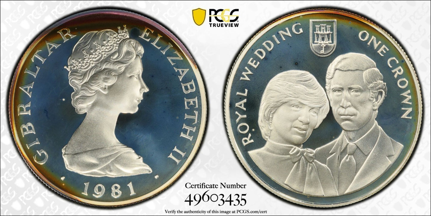 Toned 1981 PR 68 DCAM Crown Gibraltar Princess Diana Royal Wedding PCGS Slab 639