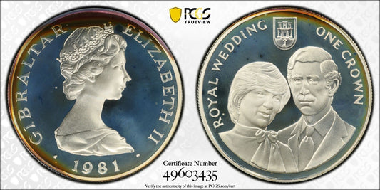 Toned 1981 PR 68 DCAM Crown Gibraltar Princess Diana Royal Wedding PCGS Slab 639