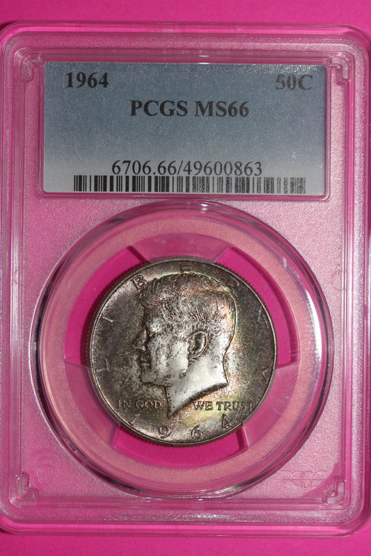 Toned 1964 P MS 66 John Kennedy Half Dollar PCGS Certified Graded Genuine 1229
