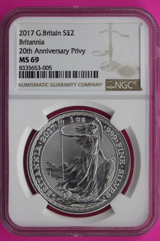 2017 MS 69 Great Britain £2 Britannia 20th Anniversary Privy NGC Graded Slab 737