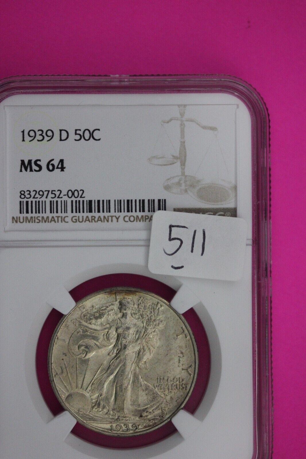 1939 D MS 64 Walking Liberty Half Dollar NGC Graded Certified Authentic 511
