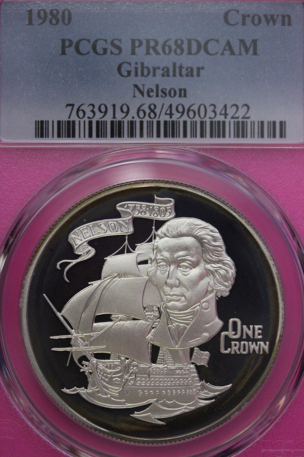 Toned 1981 PR 68 DCAM Crown Gibraltar Admiral Nelson Battle Trafalgar PCGS 572