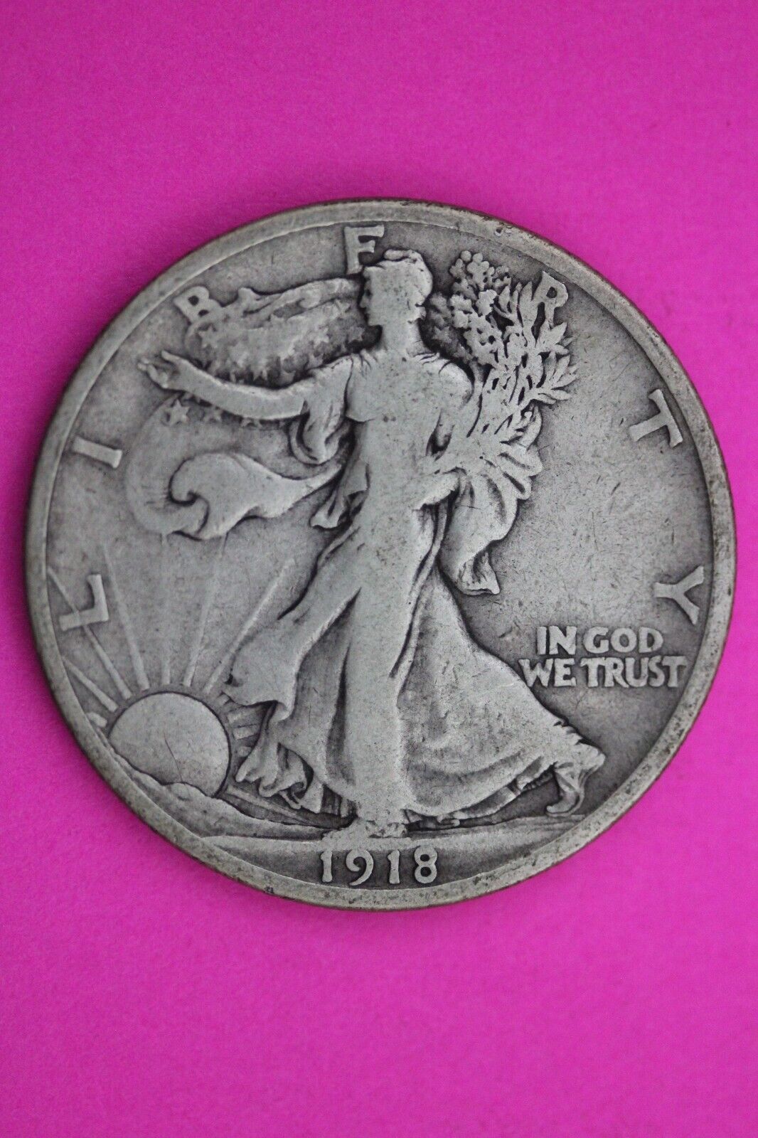 1918 D Walking Liberty Half Dollar Scarce Semi Key Date Silver Walker Coin 0019